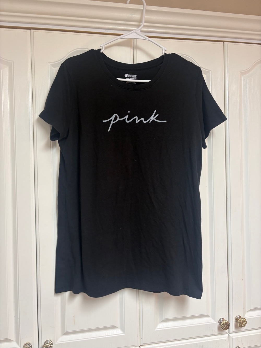 PINK Victoria's Secret Black Short Sleeve Tee with Script Logo